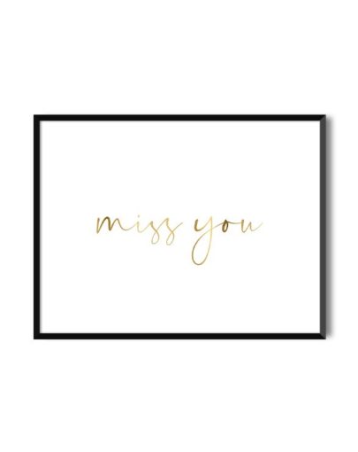 Lámina con mensaje dorado Miss You de la colección Gold de Miluka con marco negro